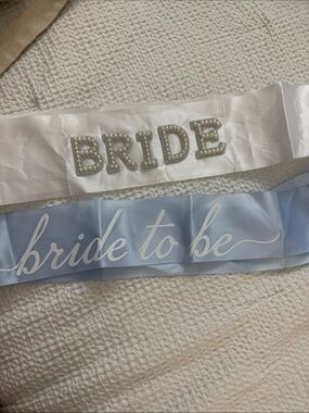 Bride & Bride-to-Be Satin Sashes - White and Light Blue